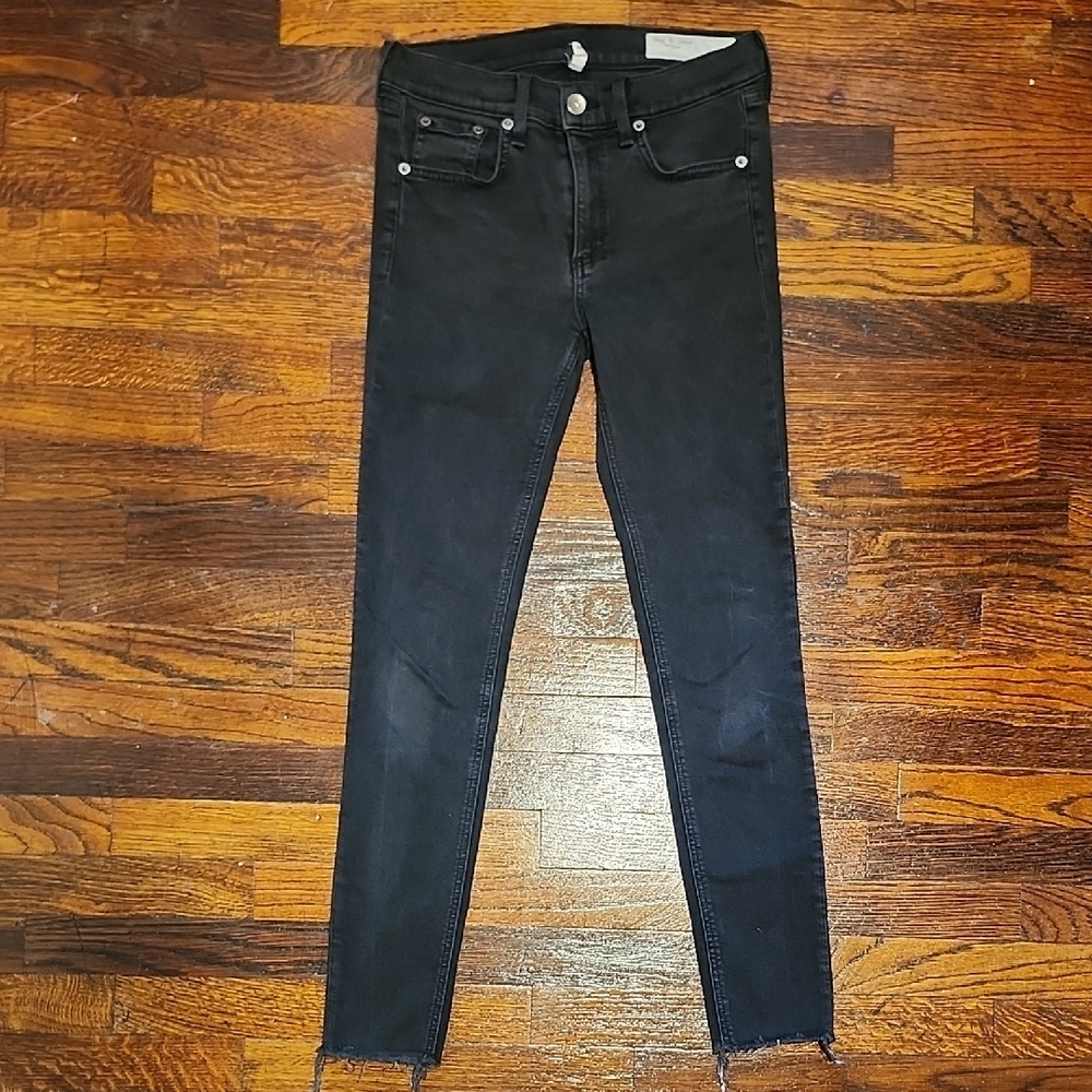 rag & bone Faded Black Ankle Skinny Distressed Raw Hem Jeans Size 27 Casual